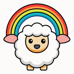 Animal Holiday Icon Cute Sheep With Rainbow Cartoon Vector