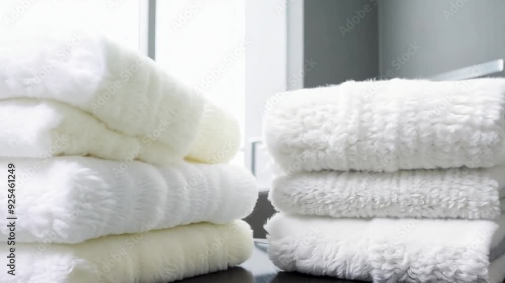Poster neatly stacked white towels on a bathroom table during daylight generative ai