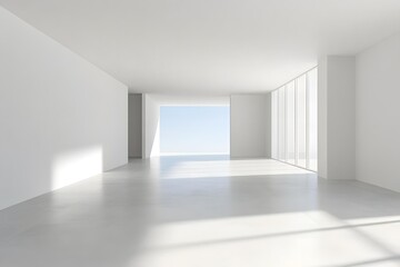 Fototapeta premium Empty White Room with Large Windows and View