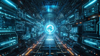 Digital abstract background. Future technology with particle effect. Connect and futuristic data network. Cybernetic Chaos pattern with neon light. Glow science illustration