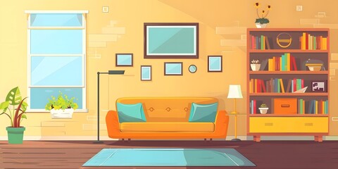 Cartoon Illustration of a Living Room Interior Design