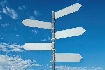 five pointed white street sign is standing in the sky