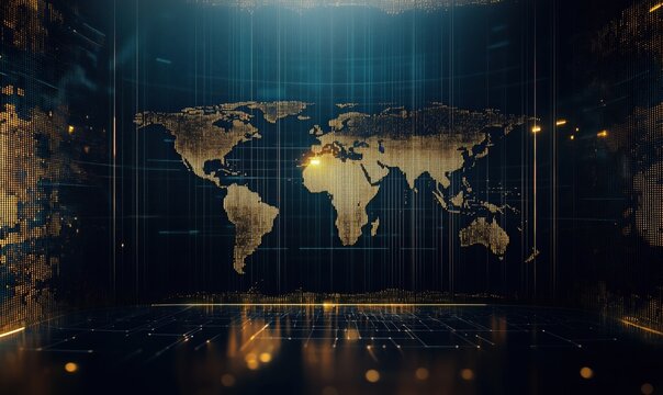 A computer generated image of the world with a glowing globe in the center