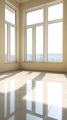 Fototapeta premium Modern Empty Room With Large Windows