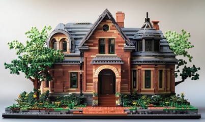 Fototapeta premium A model of a house with a green tree in front of it