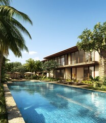 Luxury Villa with Swimming Pool and Palm Trees
