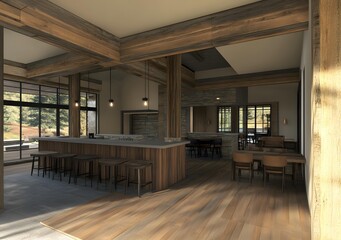 Fototapeta premium Modern Rustic Bar Interior Design With Wood Beams