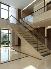 Modern Glass Railing Staircase Interior Design