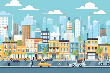 Modern City Street with People Walking on Sidewalk