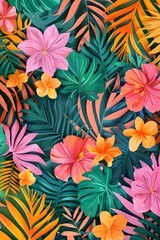 Tropical Leaves and Flowers Pattern Design