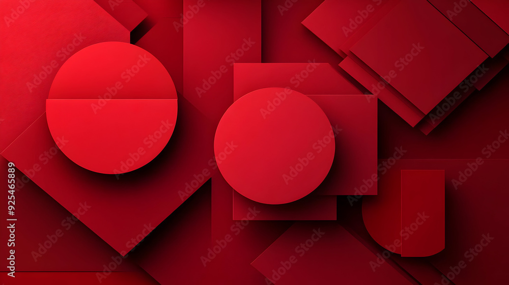 Poster abstract composition of various red geometric shapes arranged artistically.