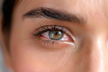 Obraz premium close-up photo of a woman's tired and achy eye, showing signs of swelling, redness, and discomfort.