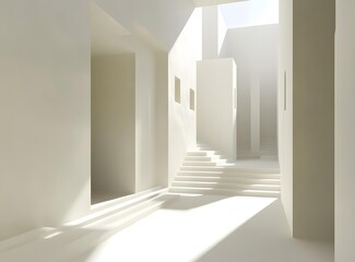 Obraz premium Minimalist White Architectural Design with Staircase and Sunlight