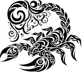 Striking scorpion silhouette vector design. Minimalistic insect illustration. Perfect for Scorpio zodiac art.