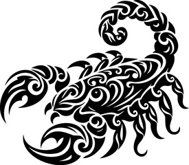 Striking scorpion silhouette vector design. Minimalistic insect illustration. Perfect for Scorpio zodiac art.