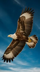 Obraz premium Iberian Imperial Eagle Flying with Blue Sky Background, Realistic Photo, Pattern Background, Wallpaper, Cover and Screen for Smartphone, Cell Phone, Computer, Laptop