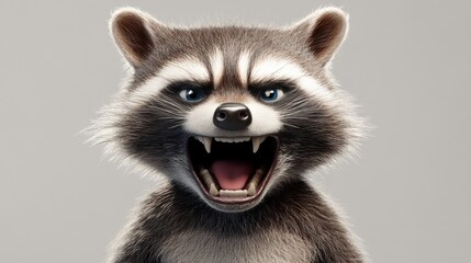 Obraz premium A cartoon raccoon with a big grin and teeth showing. The raccoon is angry and ready to attack
