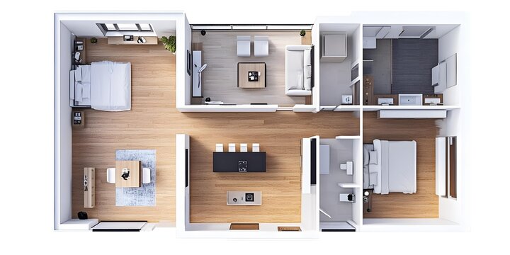 Modern Apartment Floor Plan With 2 Bedrooms and a Kitchen