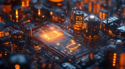 Futuristic Cityscape on a Motherboard