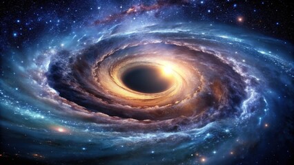 Distant spiral galaxy with black hole spraying elements outward, galaxy, spiral, black hole, space, astronomy