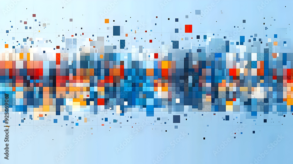 Poster abstract digital artwork featuring a blend of colors and pixelated patterns.