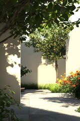 Minimalist Modern Courtyard Garden Design with Greenery and Sunlight