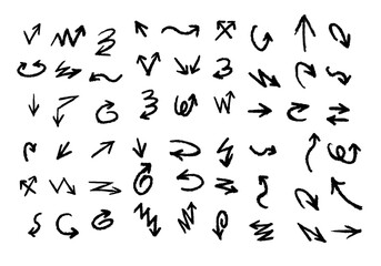 Set of different hand drawn vector arrows.