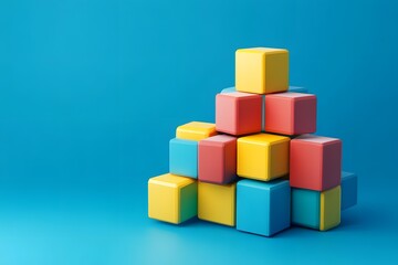 Obraz premium Abstract Colorful Cubes Stacked Minimalist Blue Background