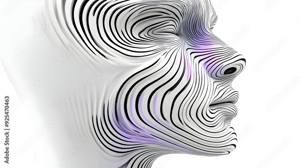 Poster abstract face with stripes and curves in a profile view.