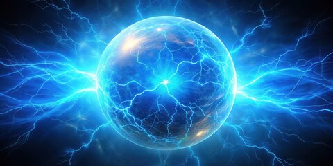 Blue glowing orb of lightning in the sky , energy, storm, electric, sphere, mysterious, power, nature, atmospheric