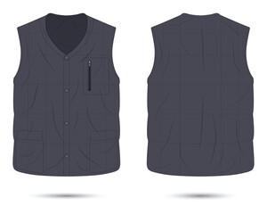 Modern puffer vest mockup front and back view, vector illustration