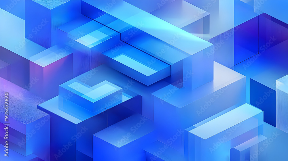 Aufkleber abstract geometric design featuring translucent blue blocks and layers.