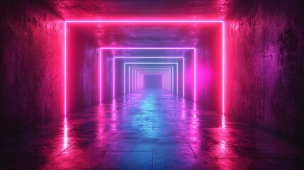 Neon lit tunnel with endless perspective - generative ai