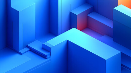 Abstract geometric shapes in blue tones create a modern digital landscape.