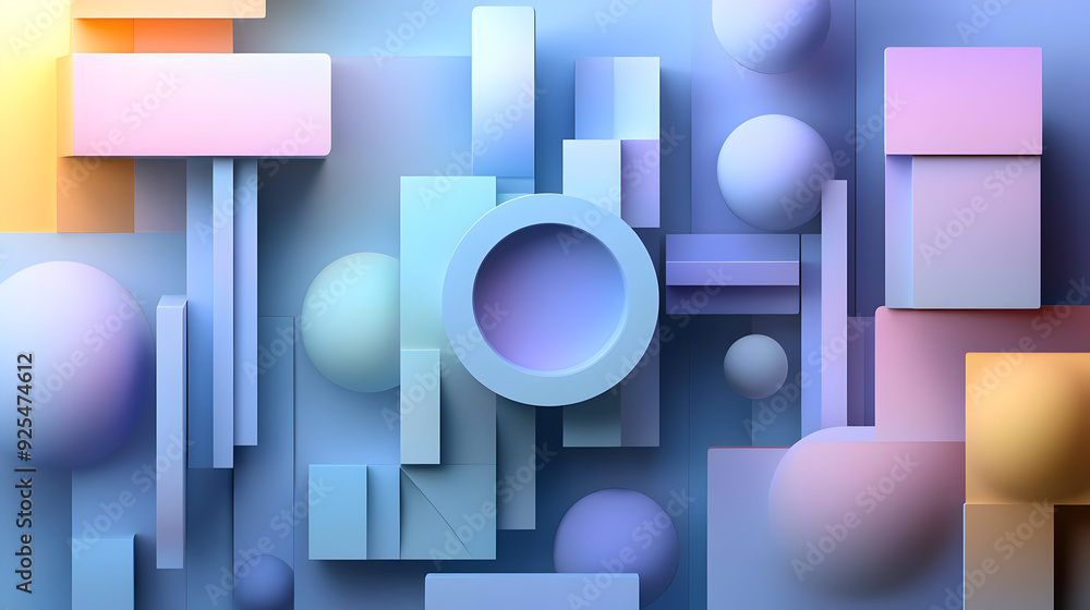 Poster abstract geometric shapes in soft pastel colors creating a modern design composition.