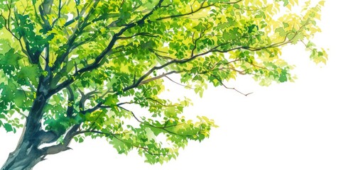 Fototapeta premium Colorful watercolor tree with a clear sky background.