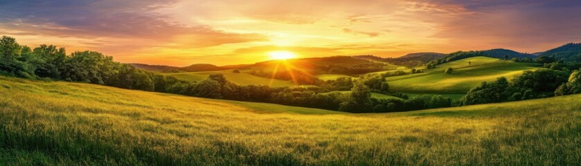 Fototapeta premium Golden Sunset over Rolling Hills