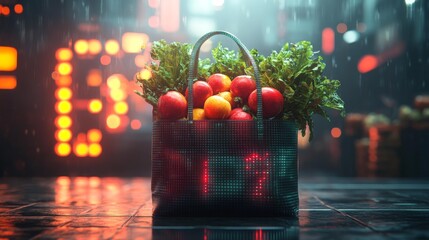 High-tech grocery bag with fresh produce - generative ai