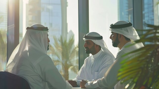 Group of corporate arab businessmen meeting in the office