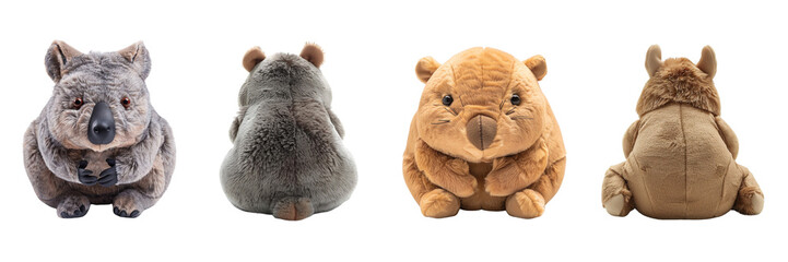 Set of cute Wombat toy front and back view isolated on a transparent background