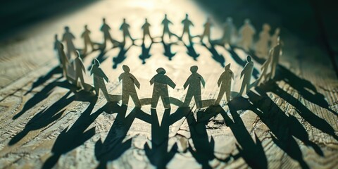 Shadow figures forming a circle, symbolizing unity or togetherness. The photo has an ethereal quality due to the shadows and lighting.