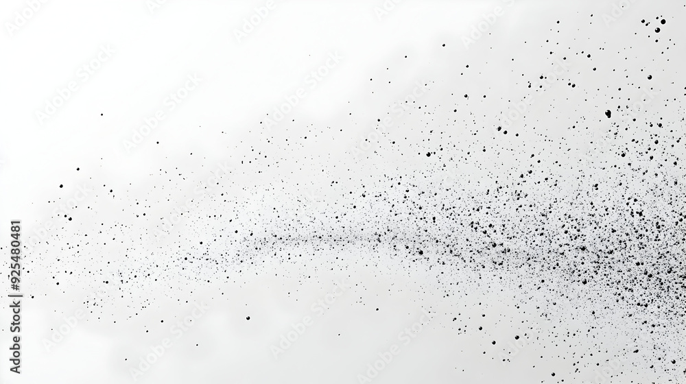 Poster abstract image of scattered black particles on a light background, suggesting movement and flow.
