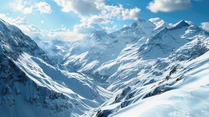 Fototapeta premium Mountain range with white snow, clear blue sky