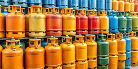 LPG gas bottle stack ready for sell, filling LPG gas bottle, LPG, gas bottles, propane, energy, fuel, industry