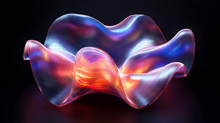 Abstract iridescent 3D wave with vibrant colors on a dark background.