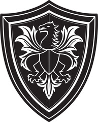 Fototapeta premium Medieval Shield logo with dragon vector silhouette art and illustration