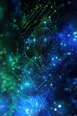 abstract technological vertical background in blue and green colors microchip surface