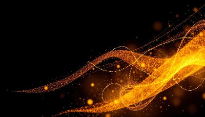 Abstract magic gold dust background over black. Beautiful golden art widescreen background, ai