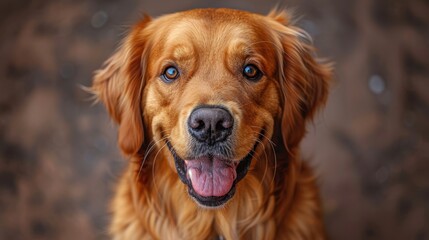 Happy golden retriever with bright eyes posing indoors on a textured background