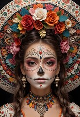woman with face painted for the day of the dead party